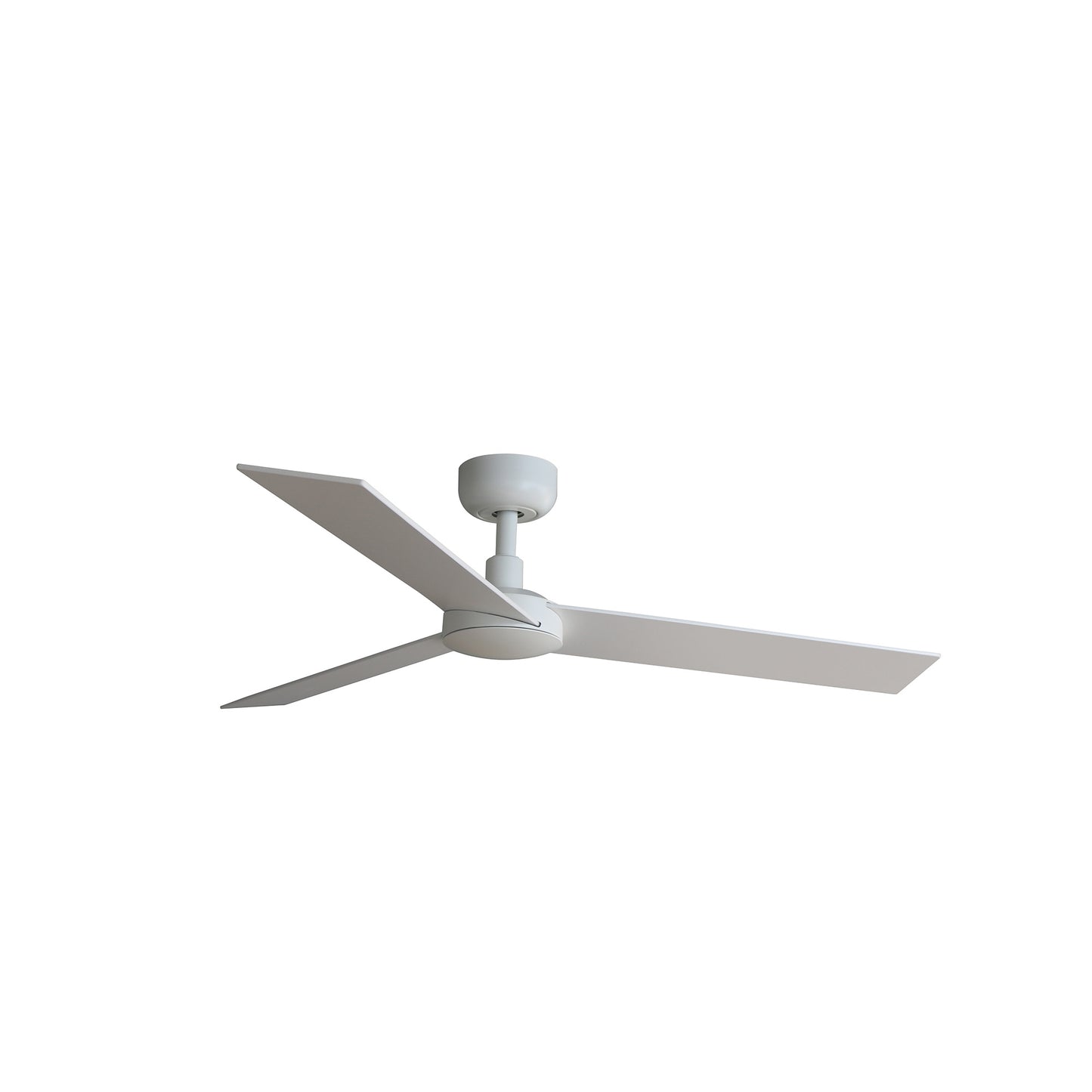 Ventilador de techo RUDDER S blanco y fresno de FARO modelo 34295, con motor DC compacto, aspas reversibles de madera plywood, mando a distancia y compatible con techos inclinados para ventilación eficiente.