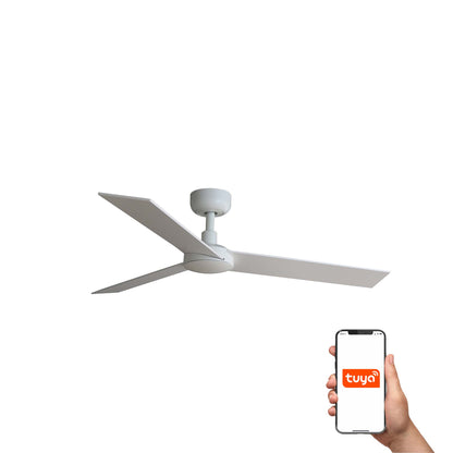 Ventilador de techo RUDDER S blanco y fresno TUYA smart con motor DC, madera plywood y mando a distancia - Faro 34295WT