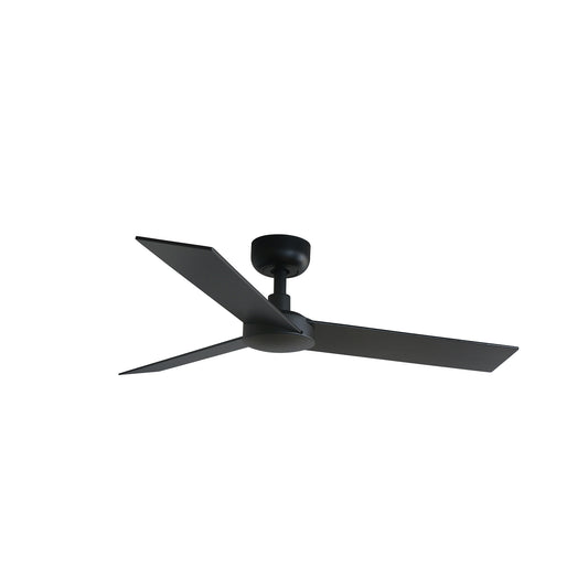 Ventilador de techo RUDDER S negro/nogal de FARO modelo 34296, diseño compacto sin luz con motor DC eficiente, mando a distancia y compatible con techos inclinados para ventilación óptima en interiores modernos