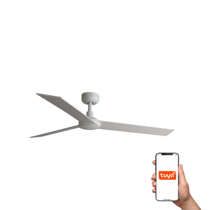 Ventilador de techo RUDDER L blanco mate y fresno plywood con smart TUYA, mando a distancia, motor DC y palas reversibles - FARO 34297WT para ventilación en techos inclinados y hogar inteligente