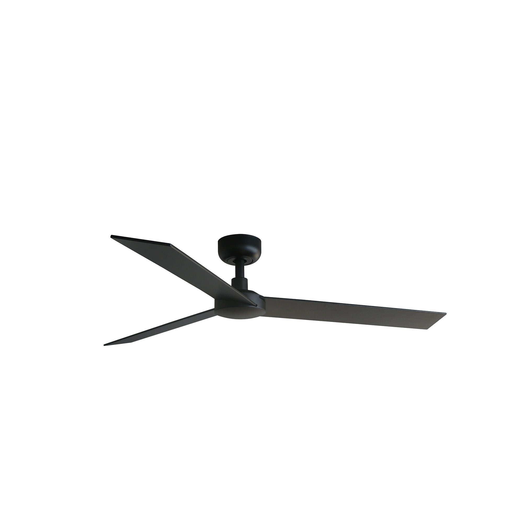 Ventilador de techo RUDDER L en negro y nogal de FARO modelo 34298, sin luz integrada, motor DC eficiente con 6 velocidades, ideal para techos inclinados en hogares modernos, fabricado en plywood y acero para ventilación óptima.