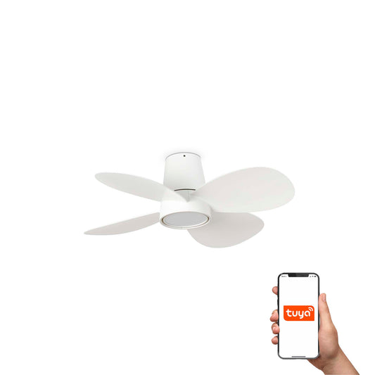 Ventilador de techo KLOVER TUB S blanco con luz LED regulable, motor DC y compatible Tuya smart de Faro 34315WT