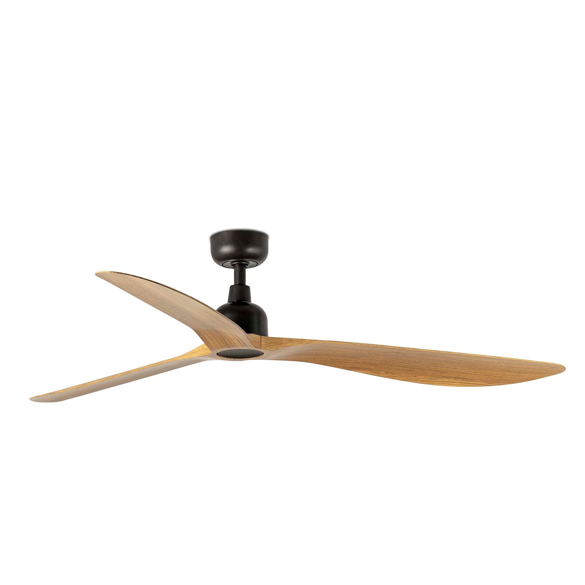 Ventilador de techo OUTWOOD L marrón/roble IP44 de FARO modelo 34360 para exteriores, con motor DC eficiente, palas reversibles y mando a distancia, ideal para ventilación sin luz