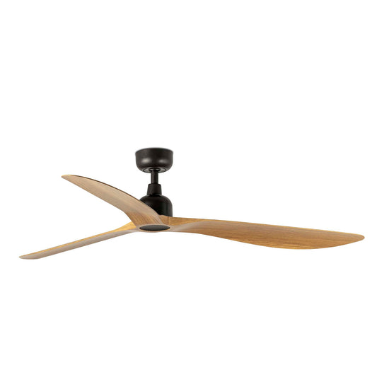 Ventilador de techo OUTWOOD L marrón/roble IP44 de FARO modelo 34360 para exteriores, con motor DC eficiente, palas reversibles y mando a distancia, ideal para ventilación sin luz