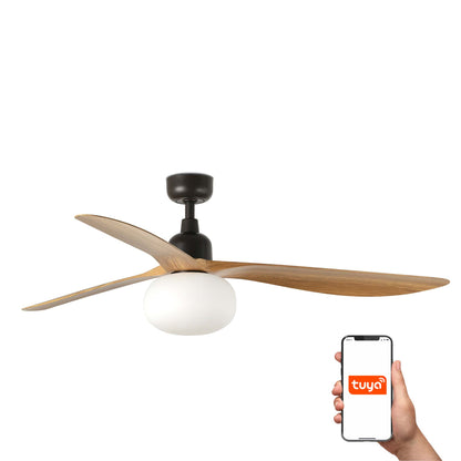 Ventilador de techo OUTWOOD L marrón IP44 exterior con luz LED, FARO modelo 34360WT-11L, smart Tuya en acabado roble para ventilación óptima.