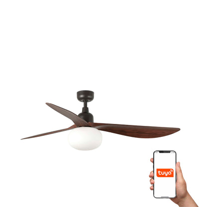 Ventilador de techo OUTWOOD L marrón/nogal IP44 exterior FARO 34362WT-11L con luz LED y compatible Tuya Smart