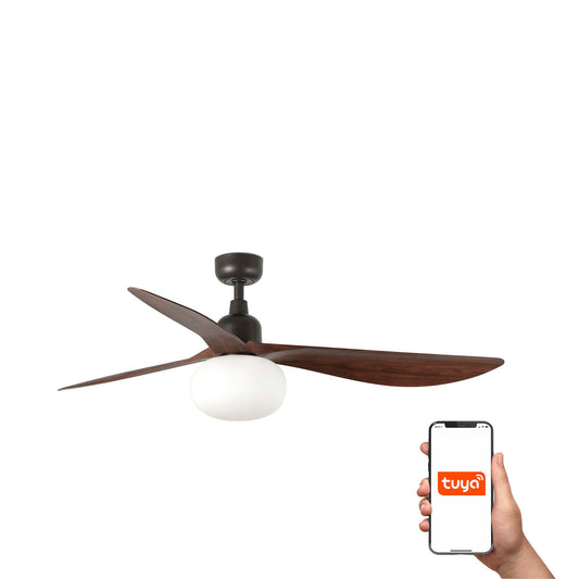 Ventilador de techo OUTWOOD L marrón/nogal IP44 exterior FARO 34362WT-11L con luz LED y compatible Tuya Smart