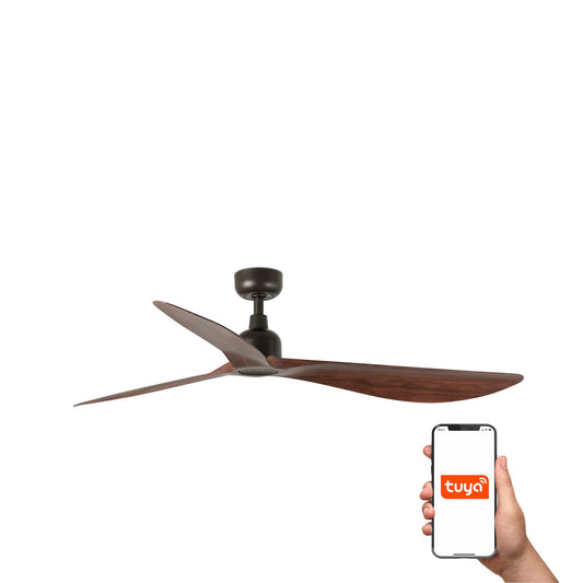 Ventilador de techo OUTWOOD L Faro marrón/nogal IP44 con motor DC reversible, compatible Tuya Smart Home para terrazas exteriores, modelo 34362WT