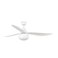 Ventilador de techo con luz OUTWOOD L blanco IP44 de FARO modelo 34363-11L, ventilación exterior resistente al agua con motor DC, mando a distancia y palas reversibles en material ABS