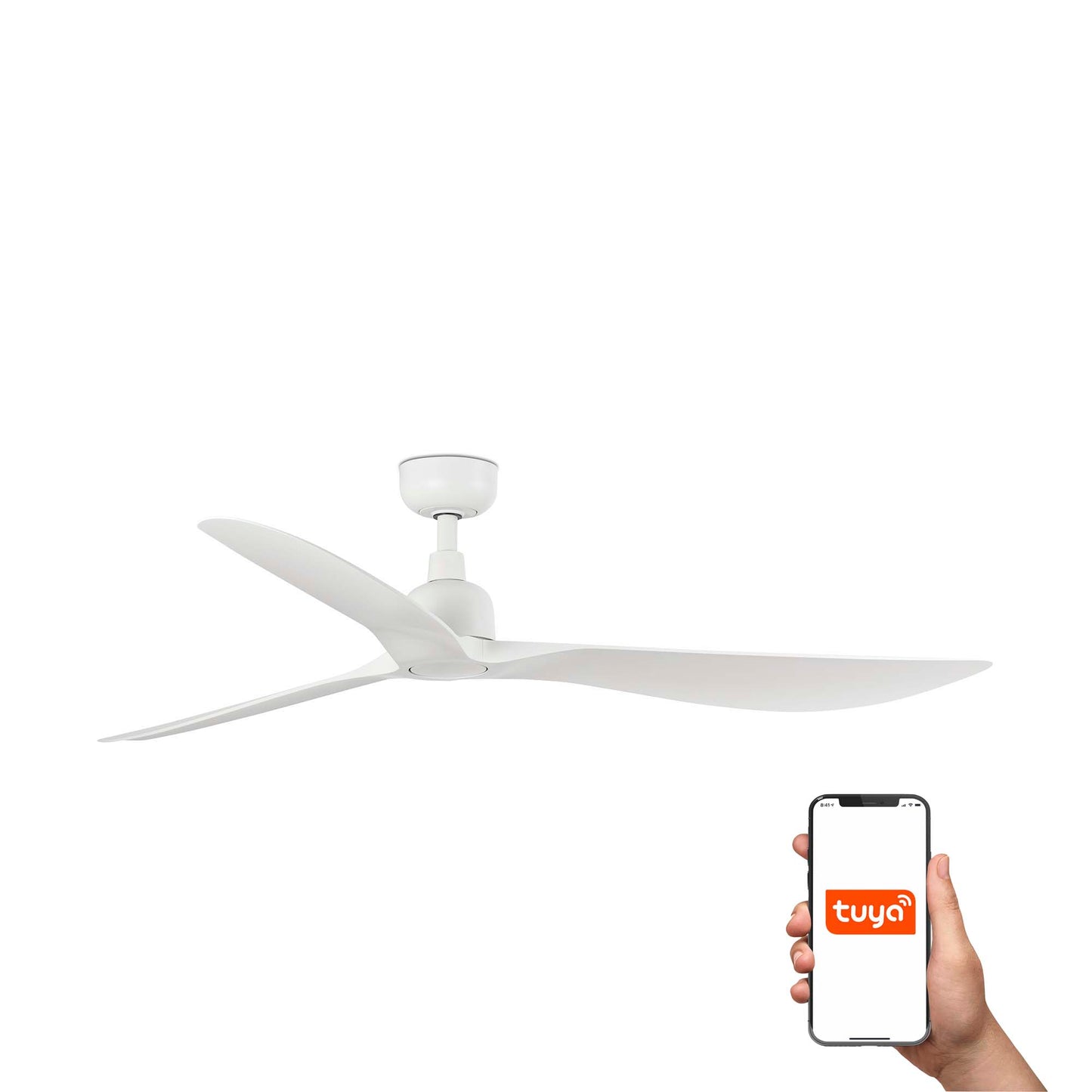 Ventilador de techo OUTWOOD L blanco IP44 TUYA de FARO modelo 34363WT, ventilación exterior con motor DC, compatible con techos inclinados y control smart Tuya