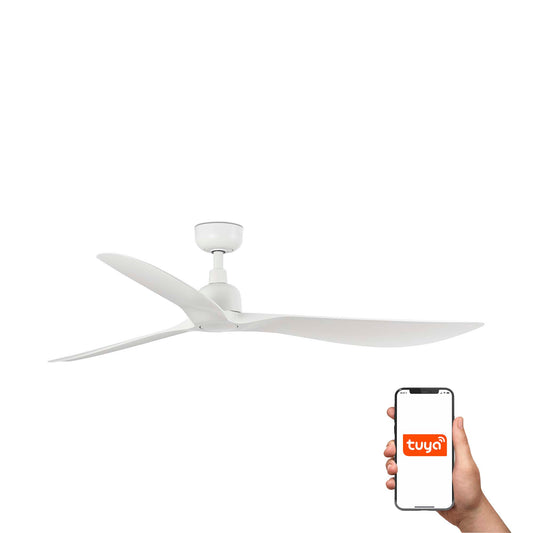 Ventilador de techo OUTWOOD L blanco IP44 TUYA de FARO modelo 34363WT, ventilación exterior con motor DC, compatible con techos inclinados y control smart Tuya