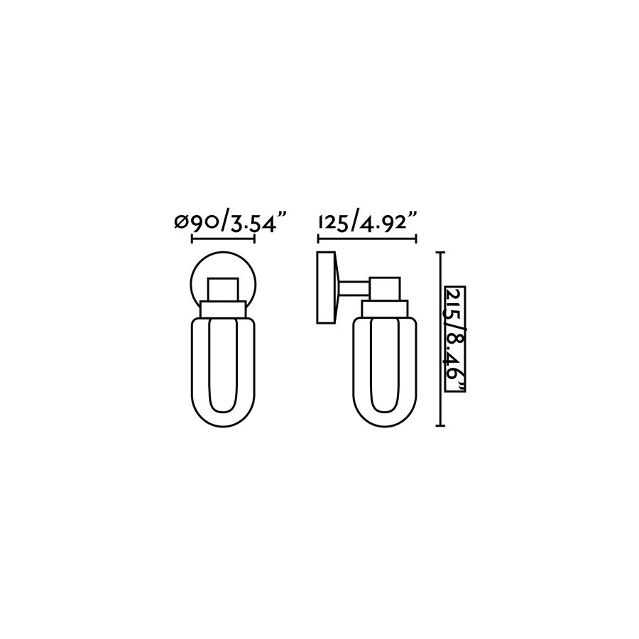 Diagrama de medidas del Aplique de Pared BRUME Antracita FARO 40076, luminaria baño LED en cristal y acero para interior, iluminación baño moderna