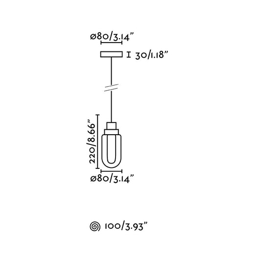 Medidas y dimensiones de la lámpara colgante BRUME en antracita de FARO modelo 40078, estructura de acero y cristal para iluminación LED general en interior y baño
