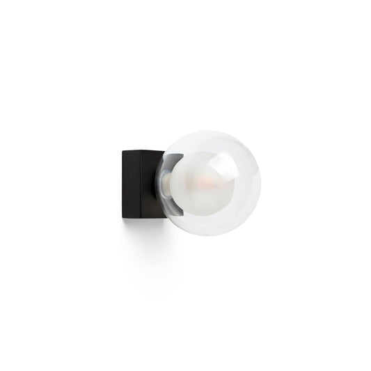 Aplique de pared Perla negro de Faro modelo 40088, lámpara moderna de acero y cristal para iluminación de espejo en baño interior