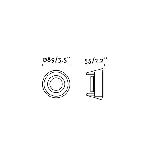 Diagrama de medidas luminaria empotrable HYDE R negra redonda FARO 40115 - Dimensiones en acero IP44 para techo interior con base GU10 LED, diseño minimalista discreto