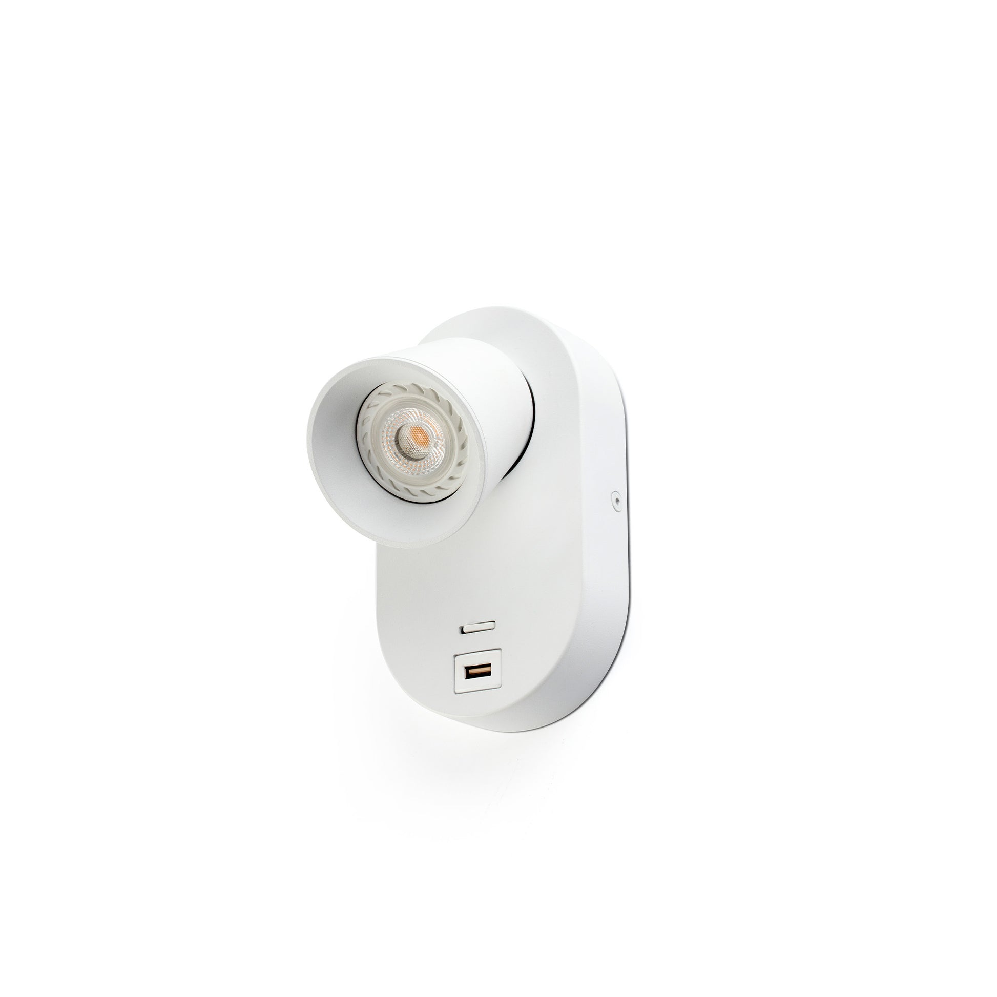 Aplique de pared blanco Corb USB modelo Faro 40135, luminaria de aluminio para interior, ideal para dormitorio y hotel con puerto USB