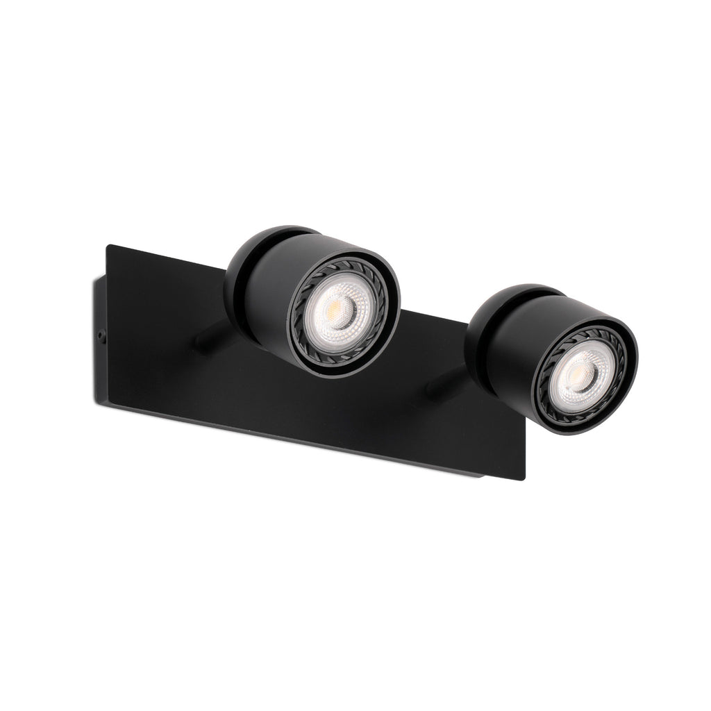 Aplique de pared COCO 2L negro FARO 40665, luminaria de superficie orientable en acero para iluminación interior del hogar