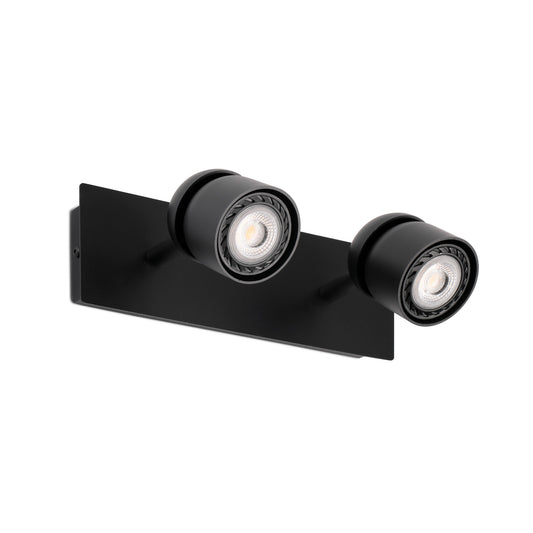Aplique de pared COCO 2L negro FARO 40665, luminaria de superficie orientable en acero para iluminación interior del hogar