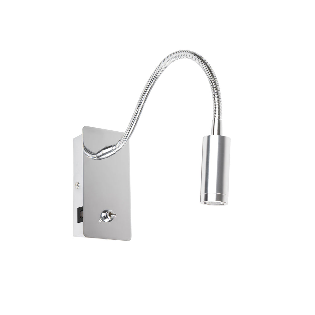 Aplique de pared Juliet con USB C y lector LED SMD en acabado cromo, modelo FARO 41025NA para luminaria de superficie interior en dormitorio y lectura nocturna