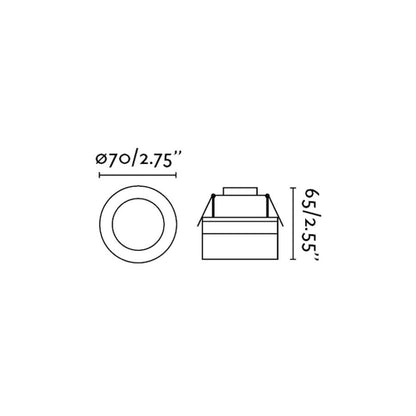 Diagrama de medidas de la luz empotrable LED EBBA en blanco y transparente de FARO modelo 42919, iluminación LED para baño IP44 en aluminio y PMMA 3000K