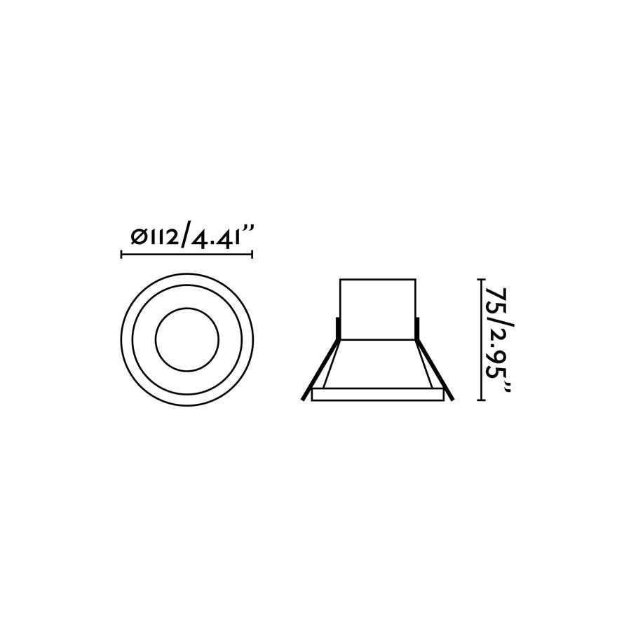 Medidas de luminaria empotrable SON 112 blanco 8W luz cálida LED FARO, iluminación interior techo aluminio