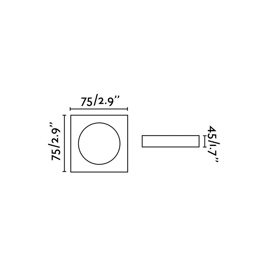 Dimensiones y medidas de la luz empotrable de techo NEÓN SQ blanco mate en aluminio, faro interior para iluminación hogar, compatible con bombillas GU10 o MR16, modelo FARO 43400