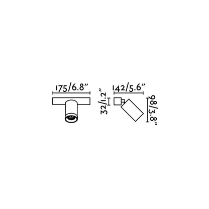 Medidas detalladas del Aplique Plafón STAN Blanca Orientable LED GU10 FARO 43740, diagramas de dimensiones para instalación de luminaria interior en pared
