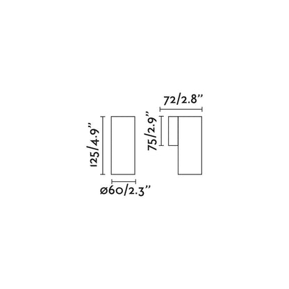 Diagrama de medidas y dimensiones del aplique de pared STAN en oro satinado de FARO modelo 43759, luminaria de aluminio para interior con diseño moderno