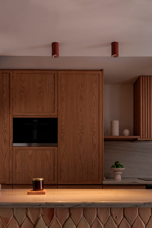 Plafon STAN Terracota FARO 43764 en ambiente interior: luminaria de superficie en aluminio y ABS con GU10 LED para hogar u oficina