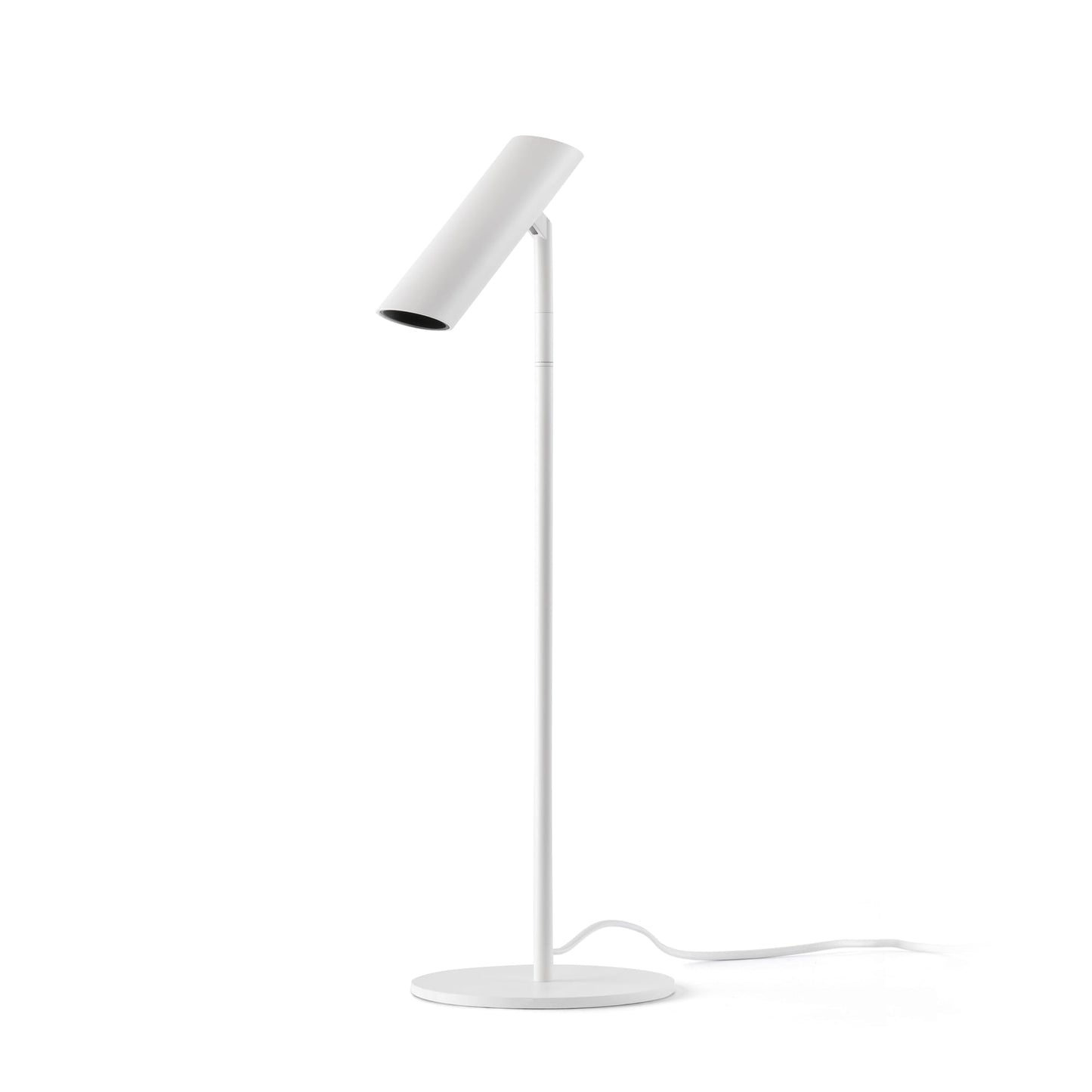 Lámpara de sobremesa LEO blanca de FARO modelo 43796, diseño minimalista en aluminio con luz LED cálida para iluminación de acento interior