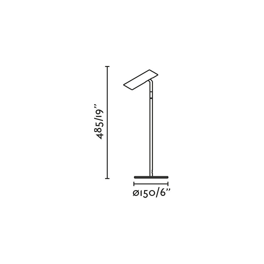 Diagrama de medidas de la lámpara de sobremesa LEO blanca de FARO modelo 43796, diseño minimalista en aluminio LED con luz cálida para iluminación de acento interior