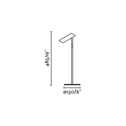 Diagrama de medidas de la lámpara de sobremesa LEO blanca de FARO modelo 43796, diseño minimalista en aluminio LED con luz cálida para iluminación de acento interior