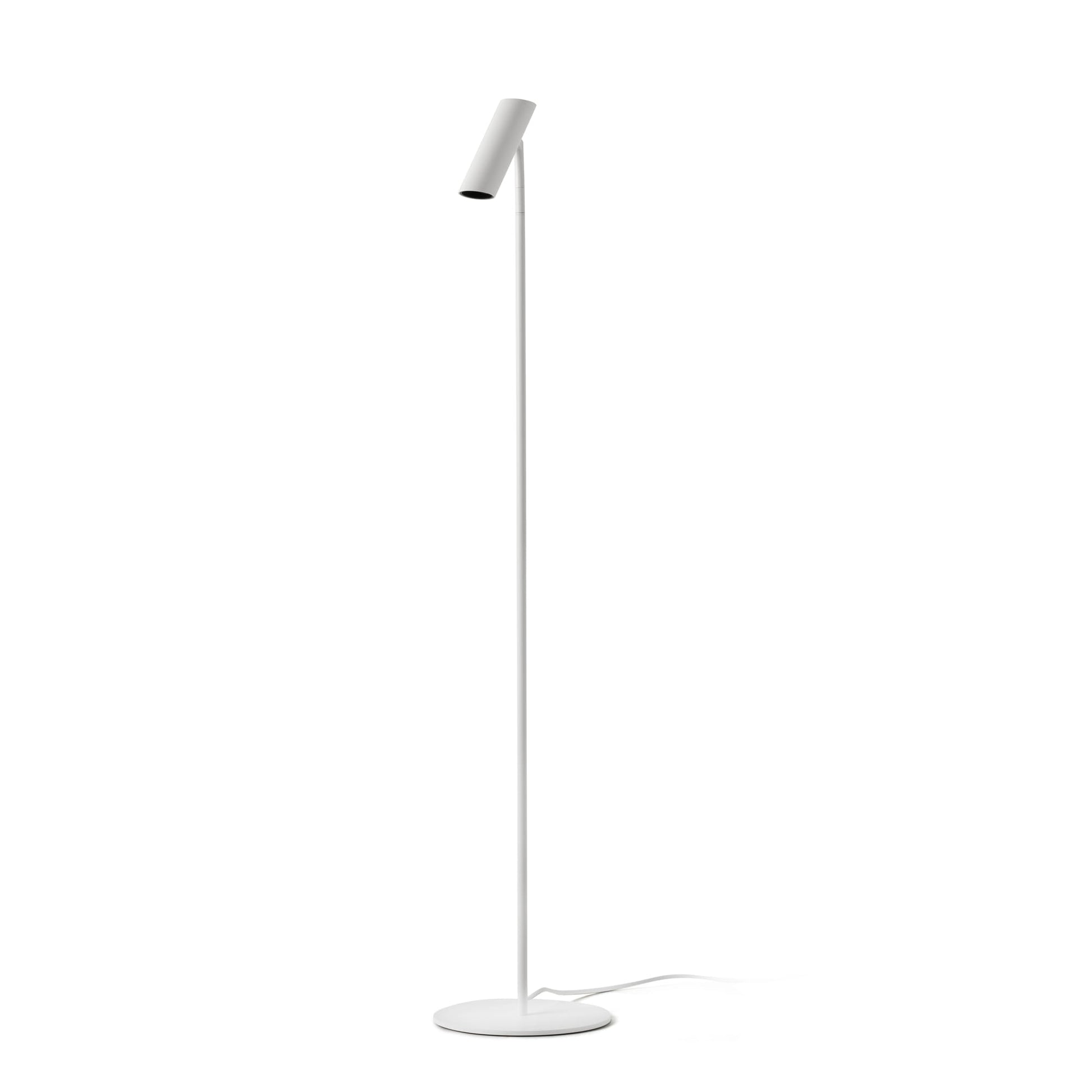 Lámpara de pie LEO en blanco mate de FARO, modelo 43798, diseño minimalista de aluminio con iluminación LED para luz acento en hogar moderno interior.