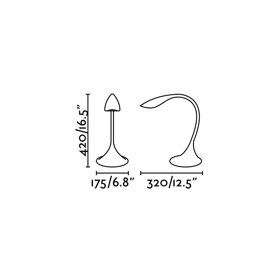 Diagrama de medidas de la Lámpara Flexo OTTO en negro de FARO modelo 52064, lámpara de escritorio LED minimalista para sobremesa, estudio y lectura interior.