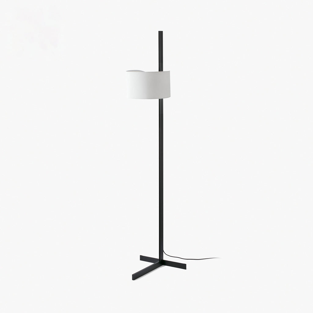 Lámpara de pie STAND UP negra y blanca FARO modelo 57211-01, diseño minimalista en aluminio y textilene para iluminación interior moderna en hogar contemporáneo.