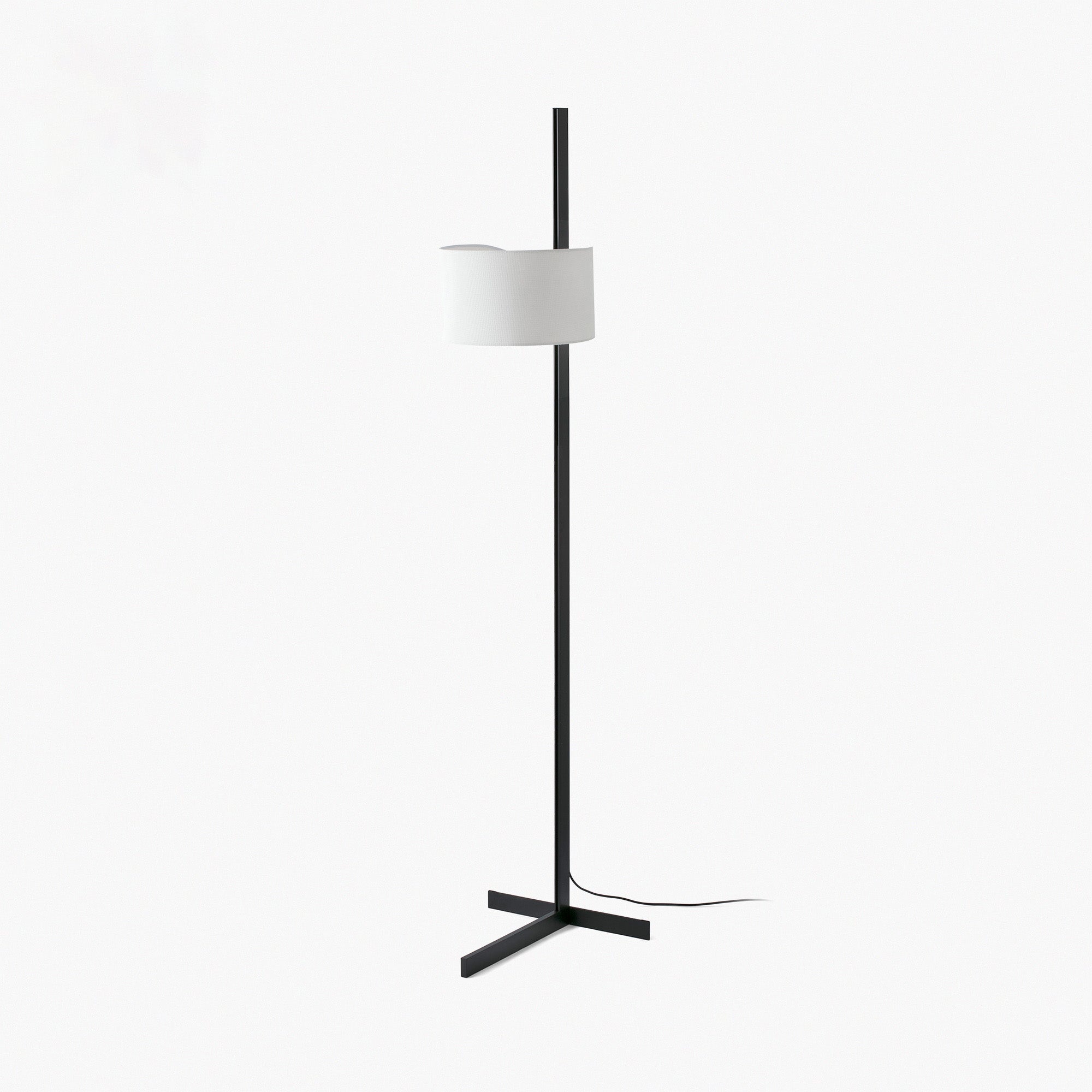 Lámpara de pie STAND UP negra y blanca FARO modelo 57211-01, diseño minimalista en aluminio y textilene para iluminación interior moderna en hogar contemporáneo.