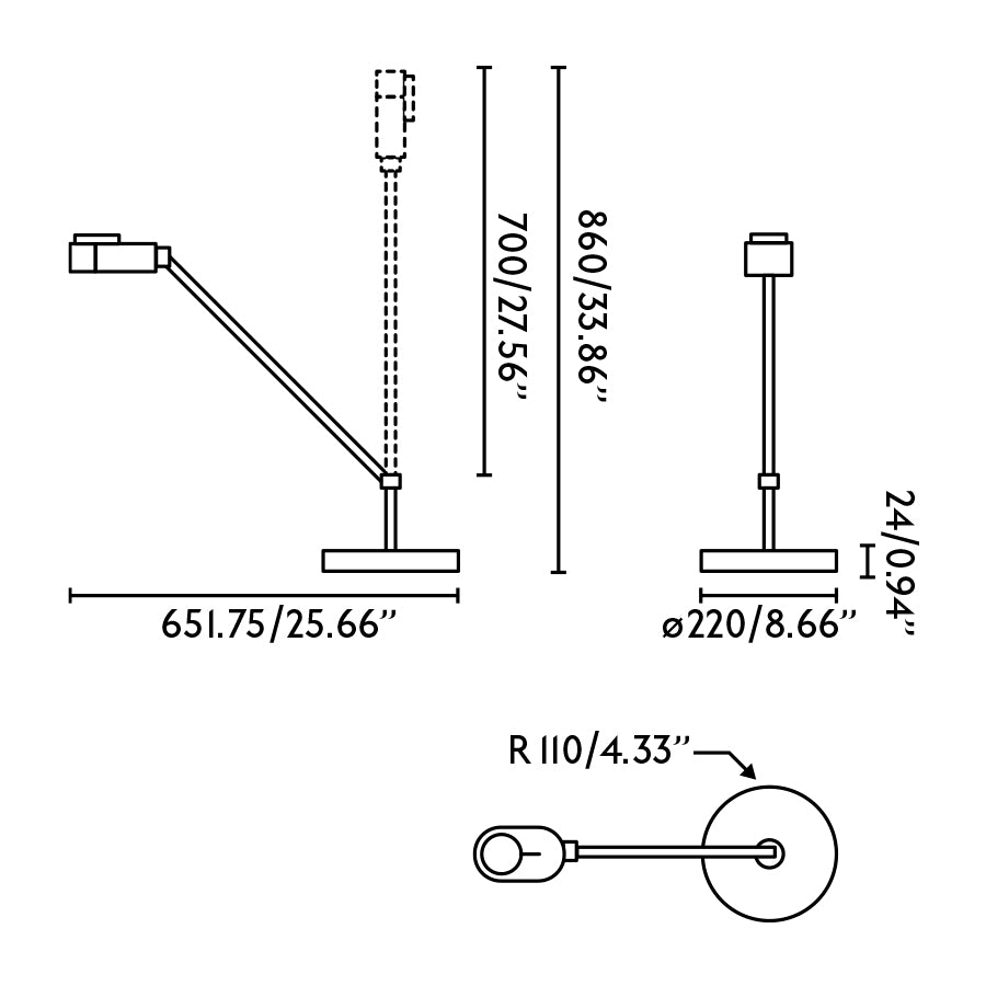 Medidas detalladas de la lámpara de sobremesa INVITING blanca de FARO modelo 57312 en aluminio, LED regulable para iluminación adaptable interior, diseño moderno para luz de lectura