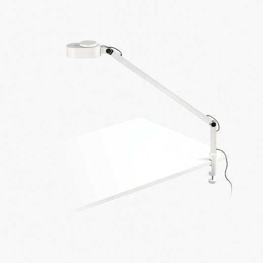 Lámpara de pinza Inviting blanca FARO modelo 57315, luminaria de superficie en aluminio LED regulable para iluminación interior de lectura y trabajo en el hogar