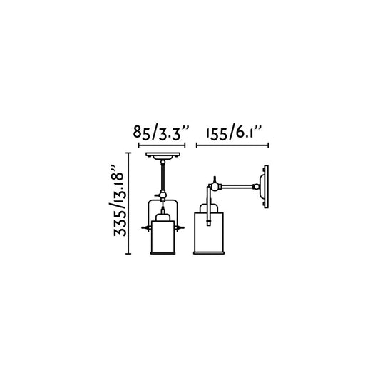 Medidas y dimensiones de la lámpara foco LIST negra FARO serie 60000, luminaria de pared interior en acero con diseño industrial para iluminación del hogar