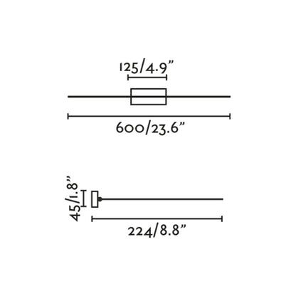 Dimensiones de la lámpara iluminacuadros MAGRITTE 600 en níquel mate FARO 61082-110, luminaria superficie LED orientable para pared interior, diseño minimalista para iluminación arte