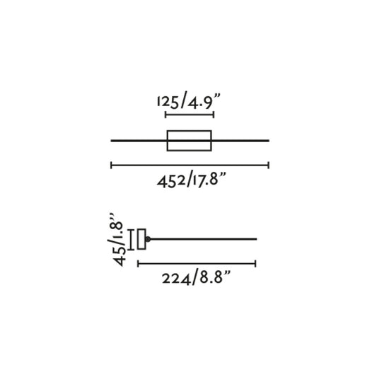Diagrama de medidas de la Lámpara Iluminacuadros MAGRITTE 450 Negro FARO 61087, luminaria LED minimalista para pared interior, diseño para arte y galerías