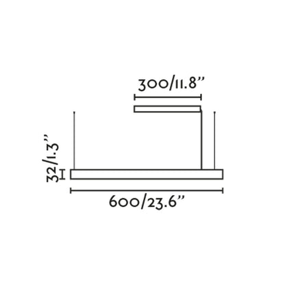 Diagrama de medidas de la luminaria colgante VICO 600 negra mate con florón de superficie FARO 61101-110, suspensión interior LED regulable en aluminio para comedor moderno