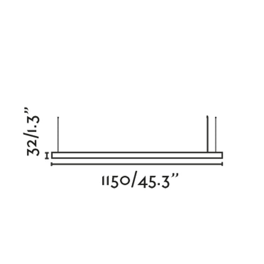 Diagrama de medidas de la luminaria colgante VICO 1150 negra con florón empotrable FARO 61104-110, dimensiones suspension LED en aluminio para comedor interior moderno, colección 6110