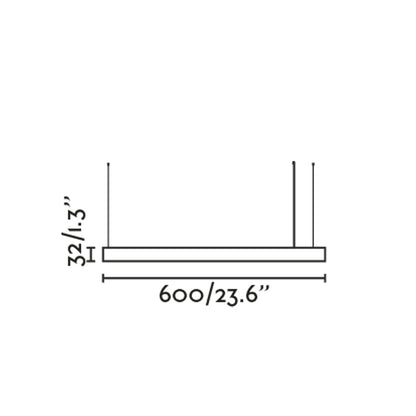 Diagrama de medidas Luminaria Colgante VICO 600 Negra con Florón Empotrable FARO 61105-110, iluminación LED moderna regulable en aluminio para comedor interior.