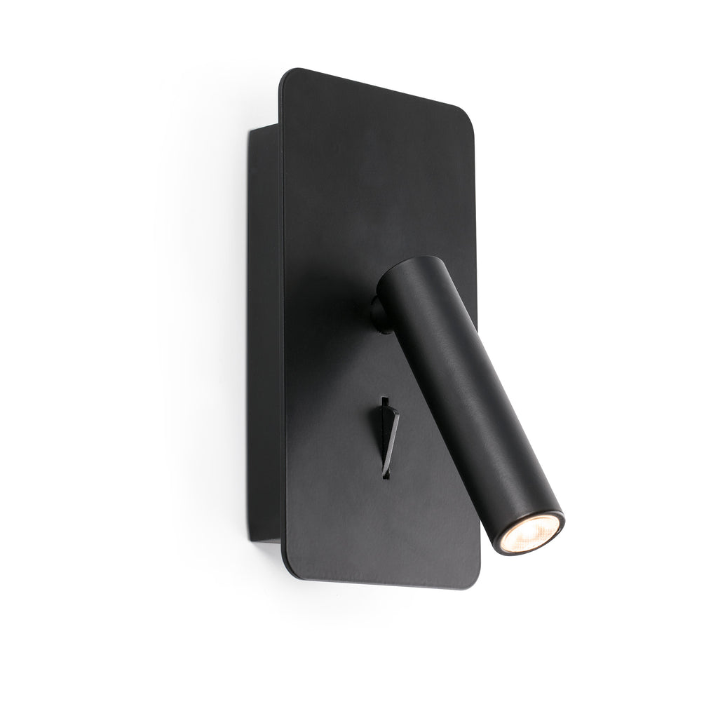 Aplique lector SUAU USB C negro FARO 62116N, luminaria de pared minimalista para interior, iluminación de lectura en superficie