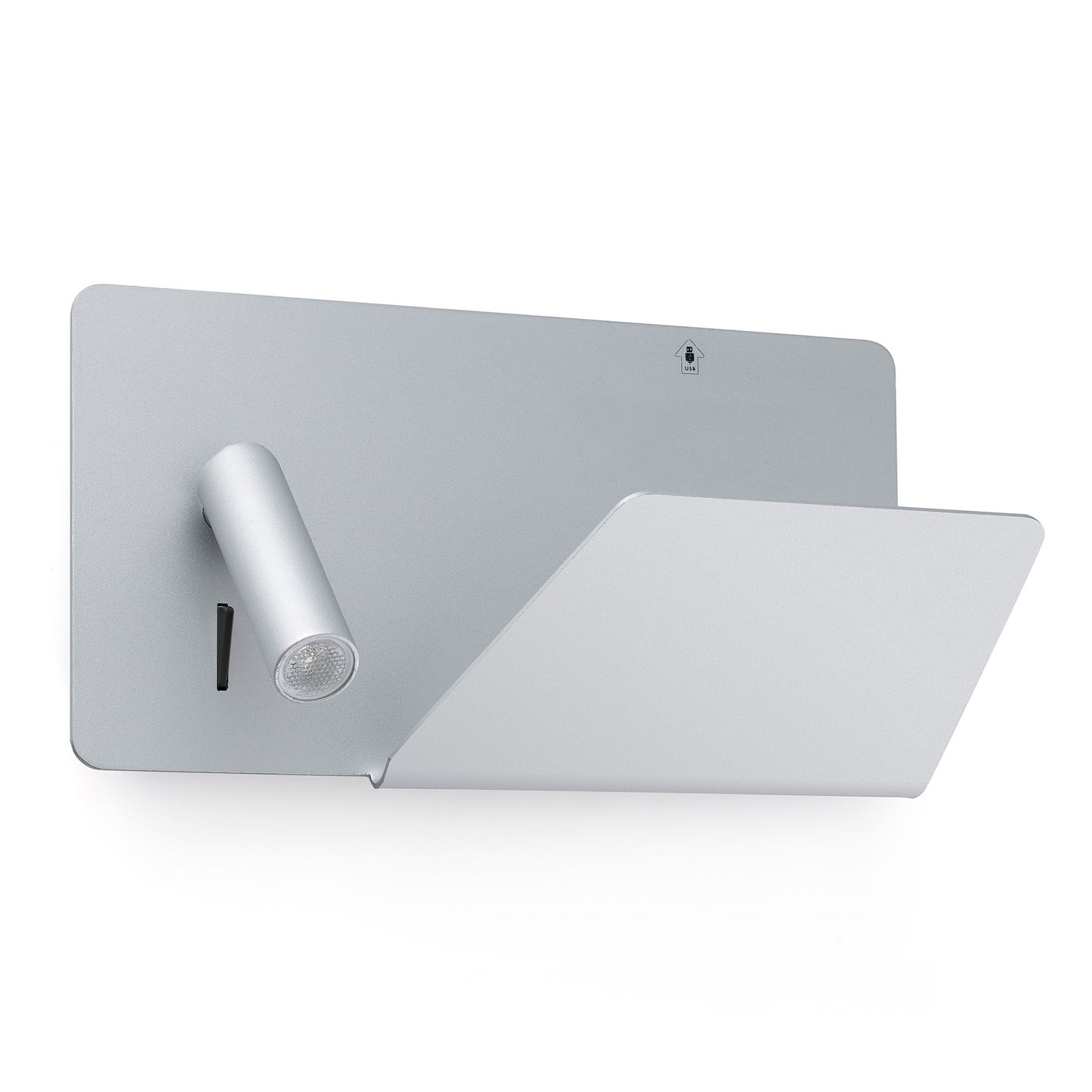 Aplique de pared SUAU USB gris derecha FARO 62123, luminaria LED minimalista para interior con puerto USB, diseño superficie para mesilla de noche