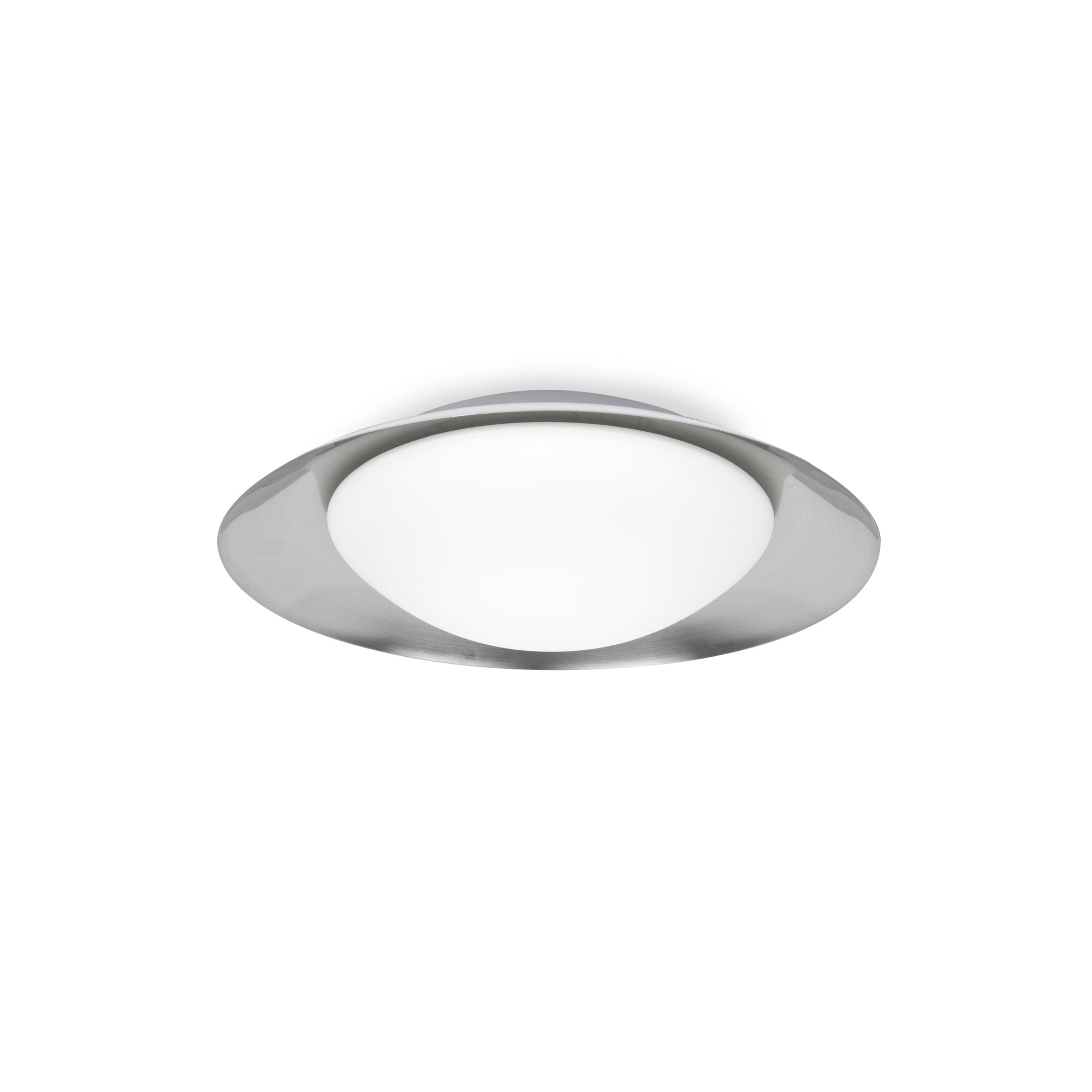 Plafon SIDE 390 Blanco y Níquel 15W LED de FARO, luminaria superficie moderna con iluminación cálida, acero y cristal para interior hogar contemporáneo