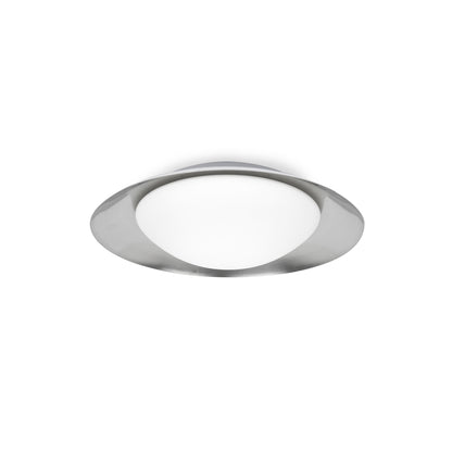 Plafon SIDE 390 Blanco y Níquel 15W LED de FARO, luminaria superficie moderna con iluminación cálida, acero y cristal para interior hogar contemporáneo