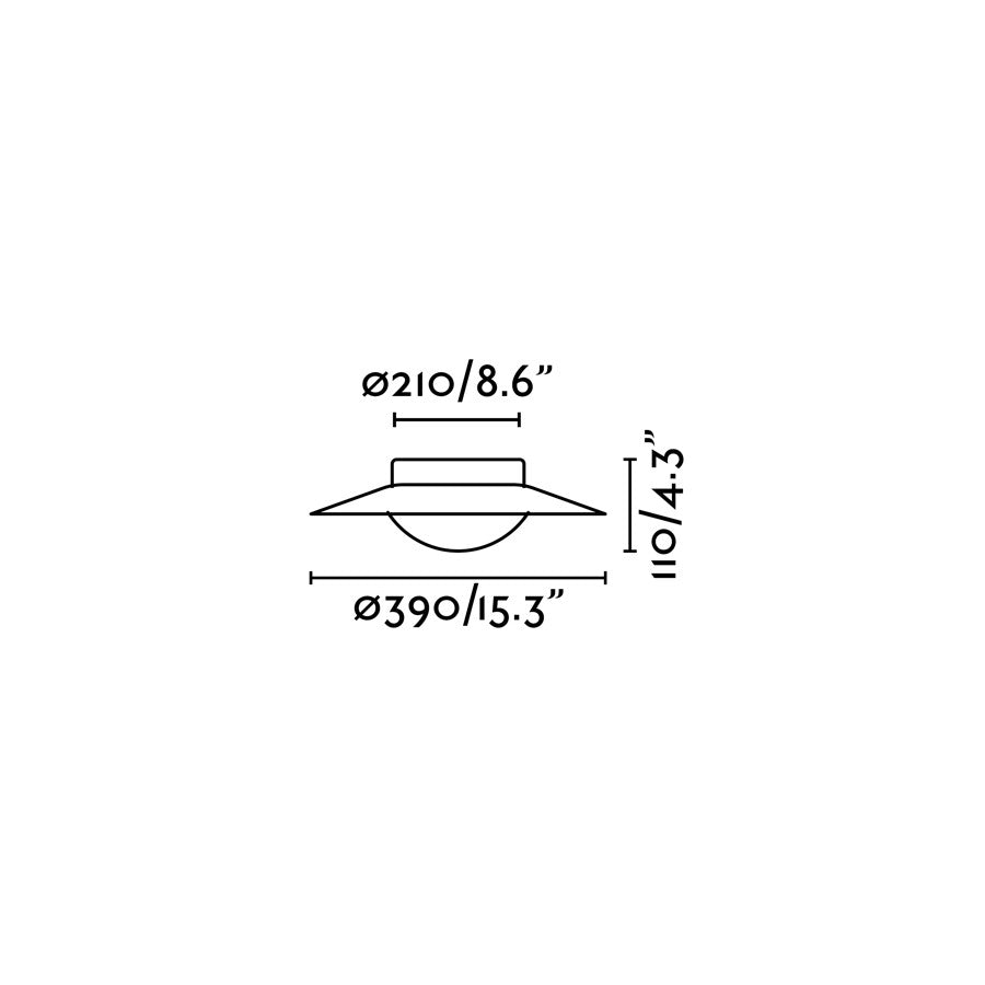 Diagrama de medidas del Plafón LED SIDE 390 Negro y Oro 15W de FARO modelo 62142, luminaria de superficie interior en acero y cristal con diseño moderno e iluminación cálida 3000K