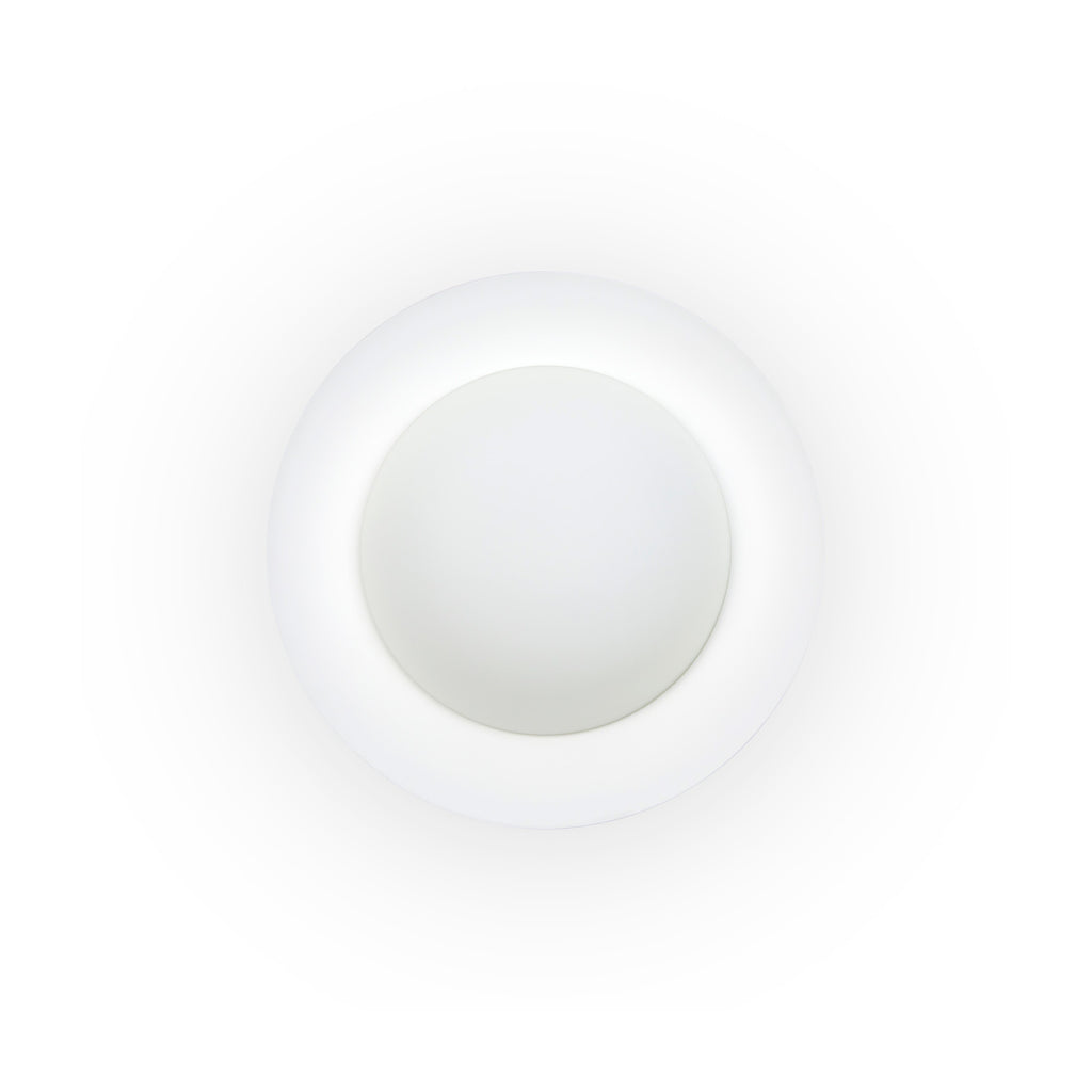 Plafon SIDE 450 Blanco 20W LED FARO serie 6215, luminaria de superficie interior moderna en acero y cristal opal mate, luz cálida 3000K 62144-110